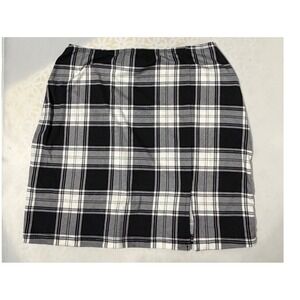 rue21 Girls Black White Plaid Mini Skirt Side Slit Size Small Checkered Stretch